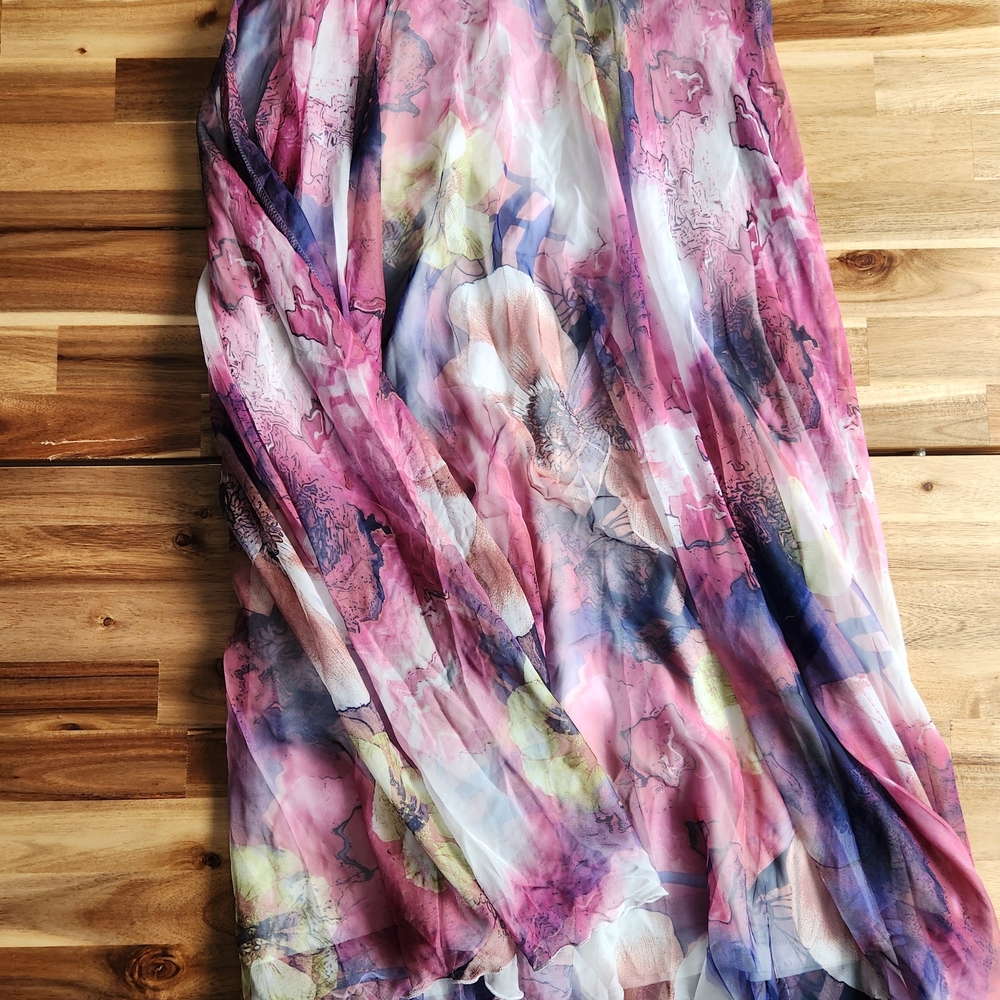 Chartou Women's Vibrant Floral Maxi Skirt - Pink and Blue Size Large